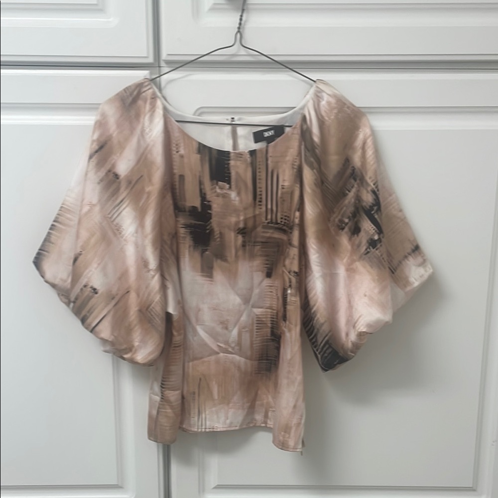DKNY Pink Flutter Sleeve Blouse with Pleated Relaxed Style